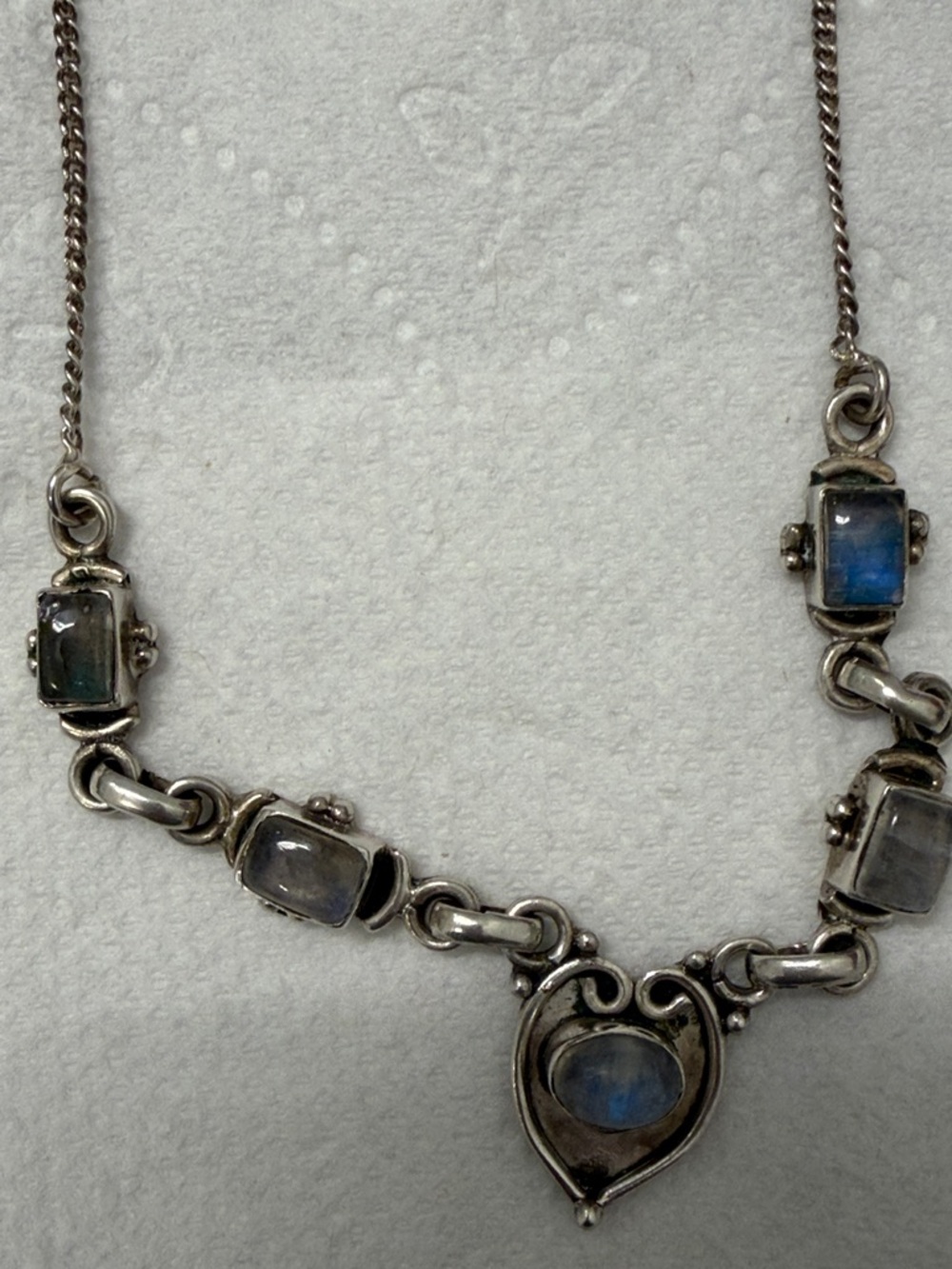 925  Silver Blue Moonstone Heart Pendant Necklace vintage - Picture 4 of 6